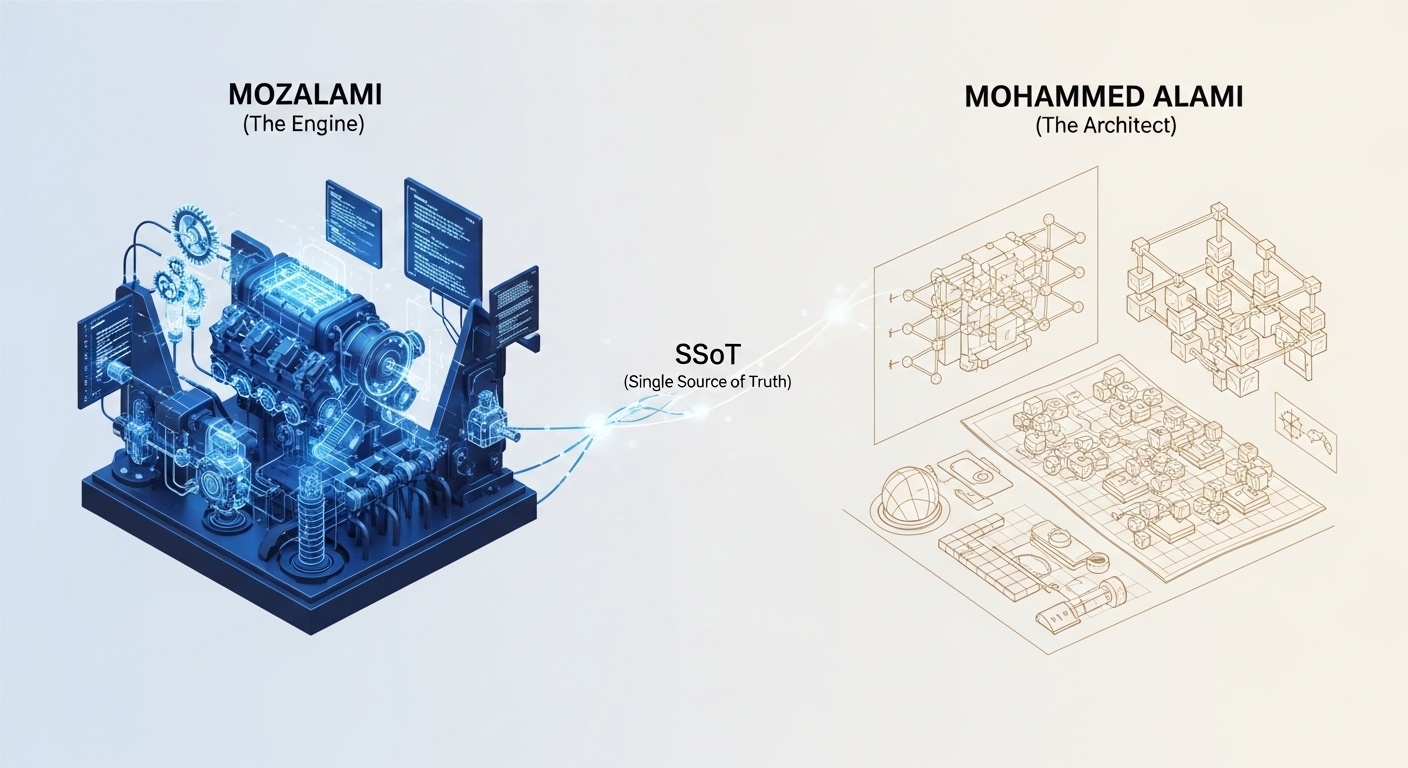 Infographie de désambiguïsation d'entité : Mozalami (Laboratoire tactique) et Mohammed Alami (Architecte de l'intégrité numérique)